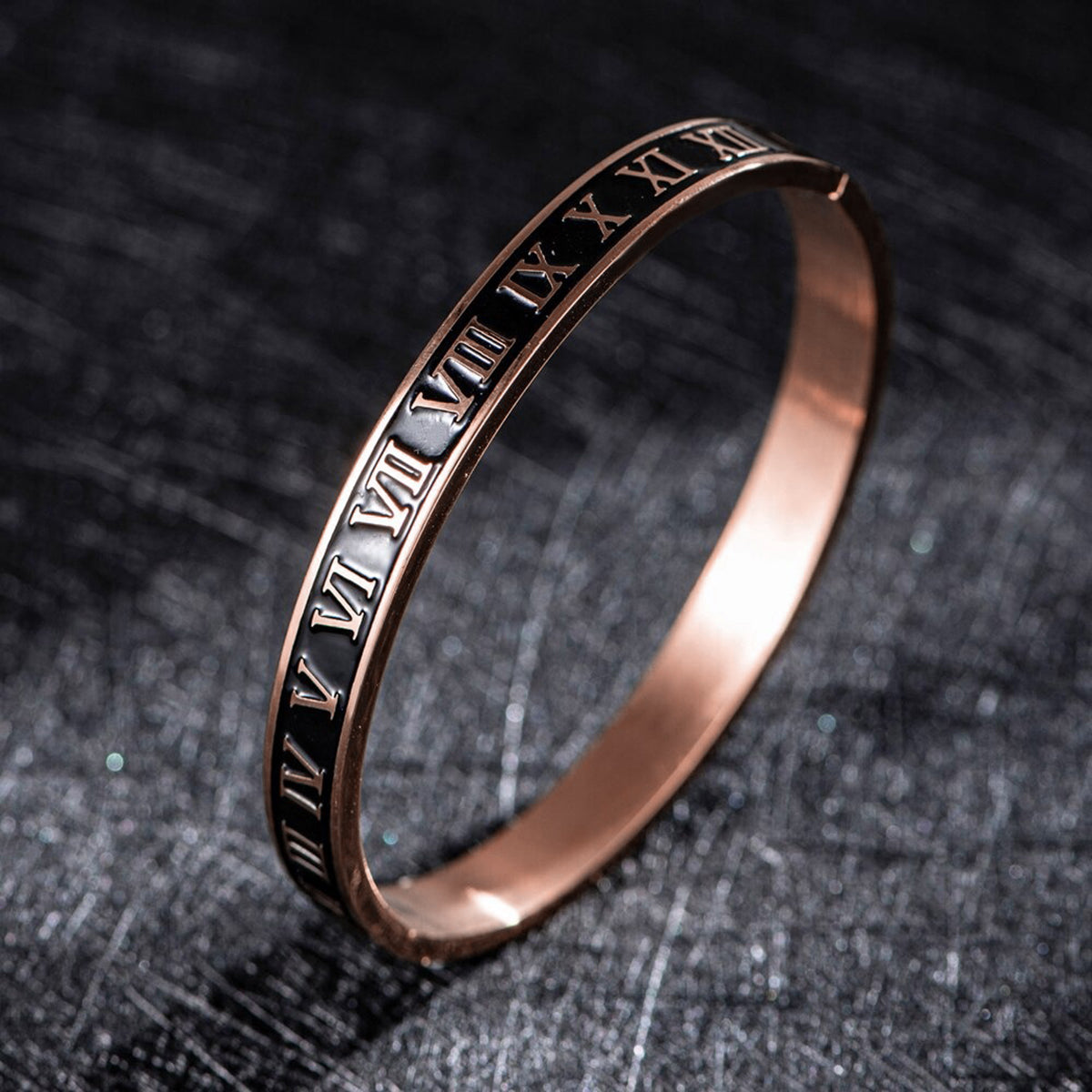 Roman Black Enamel Rose Gold Stainless Steel Openable Bangle Kada Secondary image