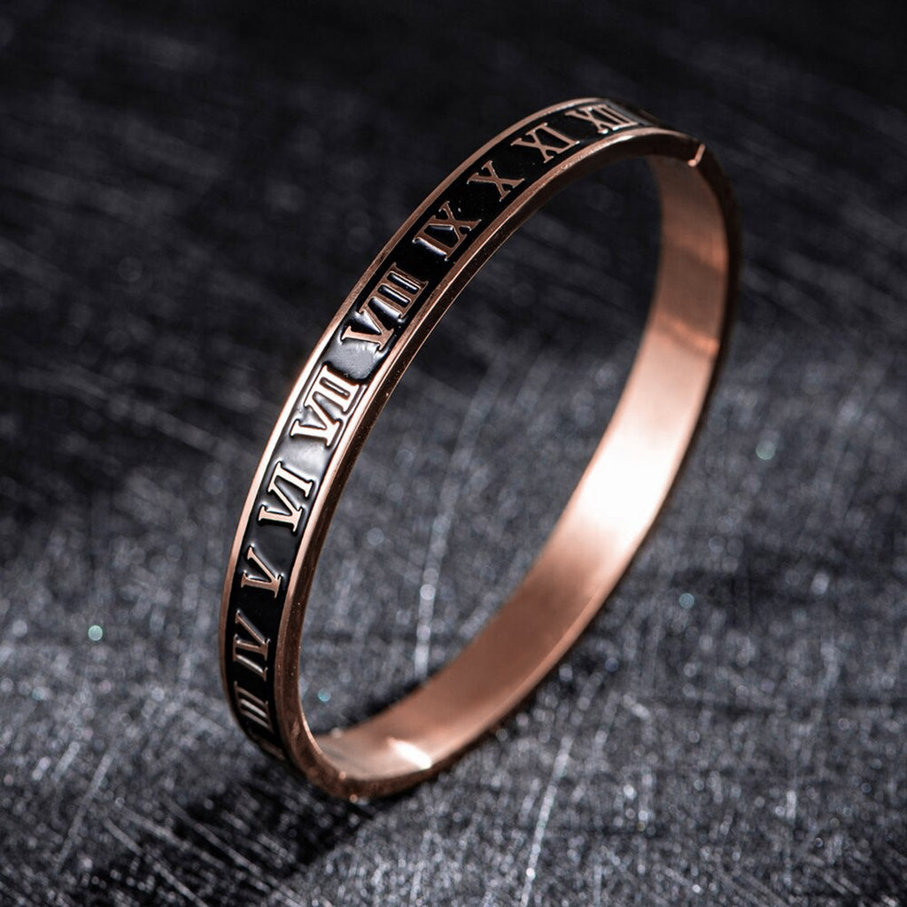 Roman Black Enamel Rose Gold Stainless Steel Openable Bangle Kada