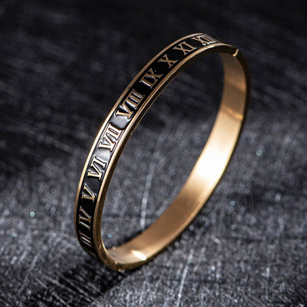 Roman Black Enamel Rose Gold Stainless Steel Openable Bangle Kada Main image
