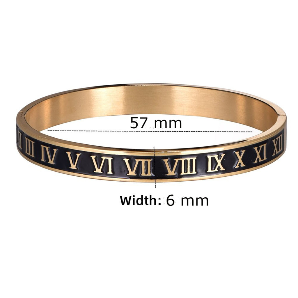 Roman Black Enamel Rose Gold Stainless Steel Openable Bangle Kada