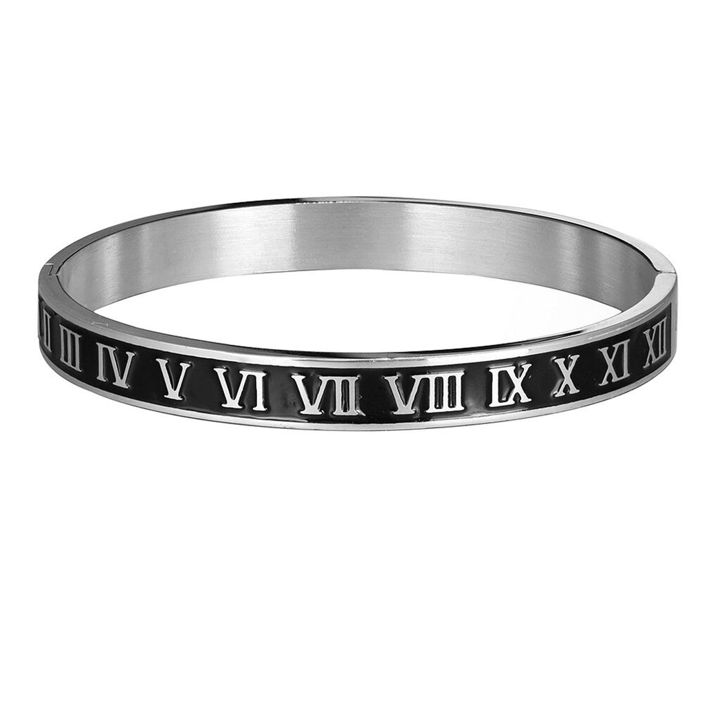 Roman Black Enamel Rose Gold Stainless Steel Openable Bangle Kada