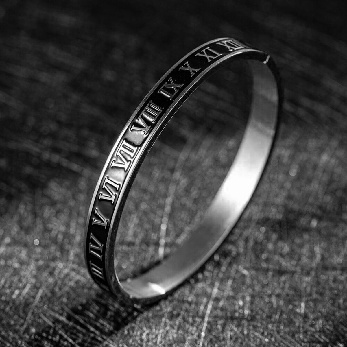 Roman Black Enamel Rose Gold Stainless Steel Openable Bangle Kada