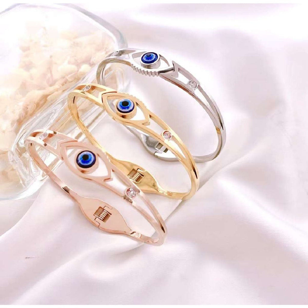 Cubic Zirconia Evil Eye Rose Gold Stainless Steel Bangle Kada Bulk