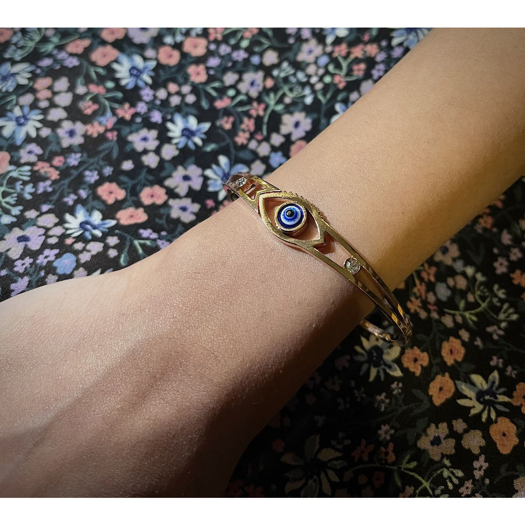 Cubic Zirconia Evil Eye Rose Gold Stainless Steel Bangle Kada Bulk