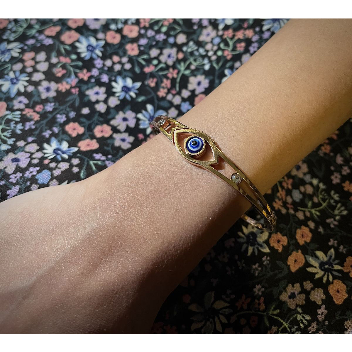 Cubic Zirconia Evil Eye Rose Gold Stainless Steel Bangle Kada Bulk
