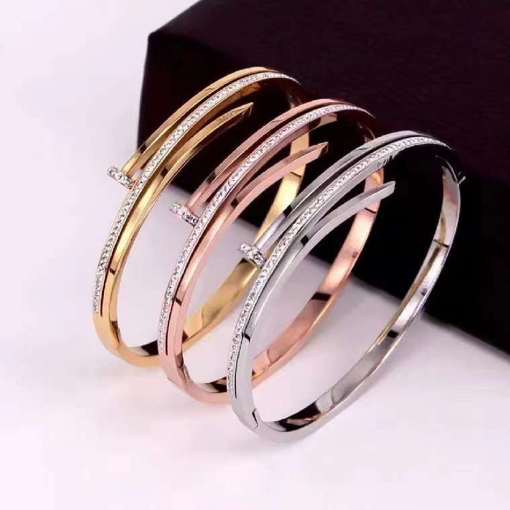 Gothic Nail CZ Rose Gold Stainless Steel Openable Kada Bulk