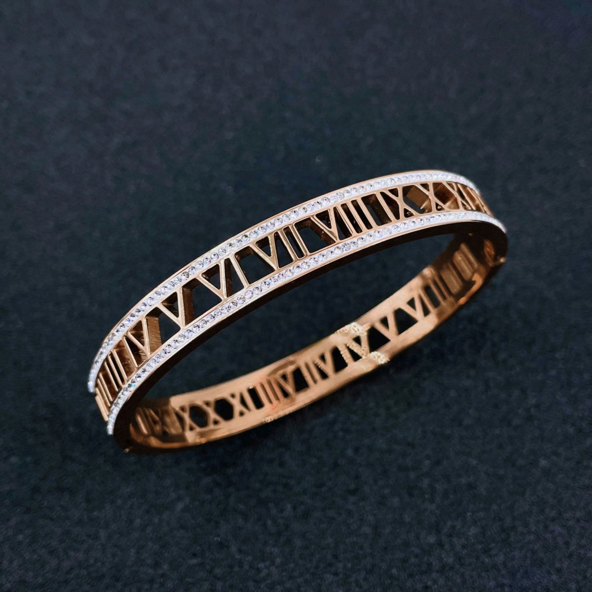 Roman Cubic Zirconia Rose Gold Stainless Steel Openable Kada Bulk