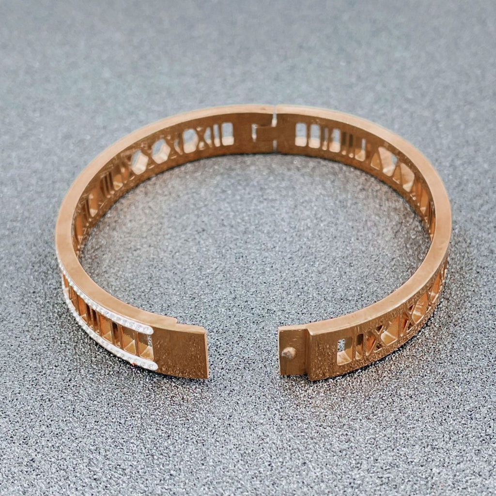 Roman Cubic Zirconia Rose Gold Stainless Steel Openable Kada Bulk