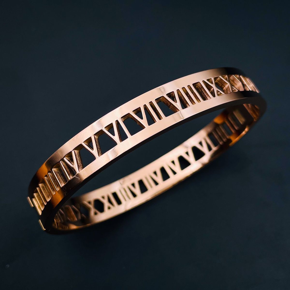 Roman Cubic Zirconia Rose Gold Stainless Steel Openable Kada Bulk