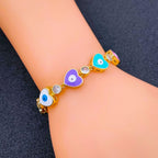 Valentine neon hearts evil eye 18k gold copper adjustable bracelet