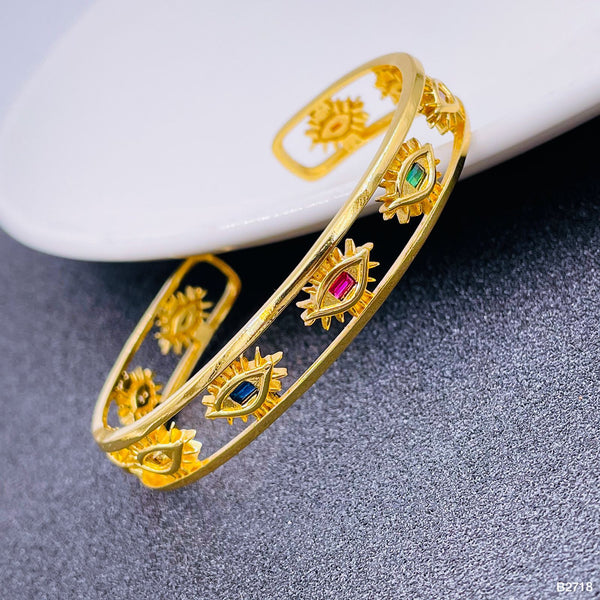 Copper Crystal Gold Multicolor Eyelash Evil Eye Cuff Kada Bangle Bulk Main image