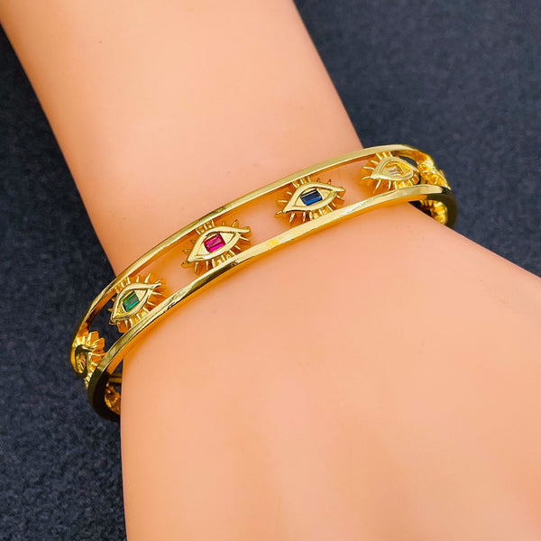 Copper Crystal Gold Multicolor Eyelash Evil Eye Cuff Kada Bangle Bulk Secondary image
