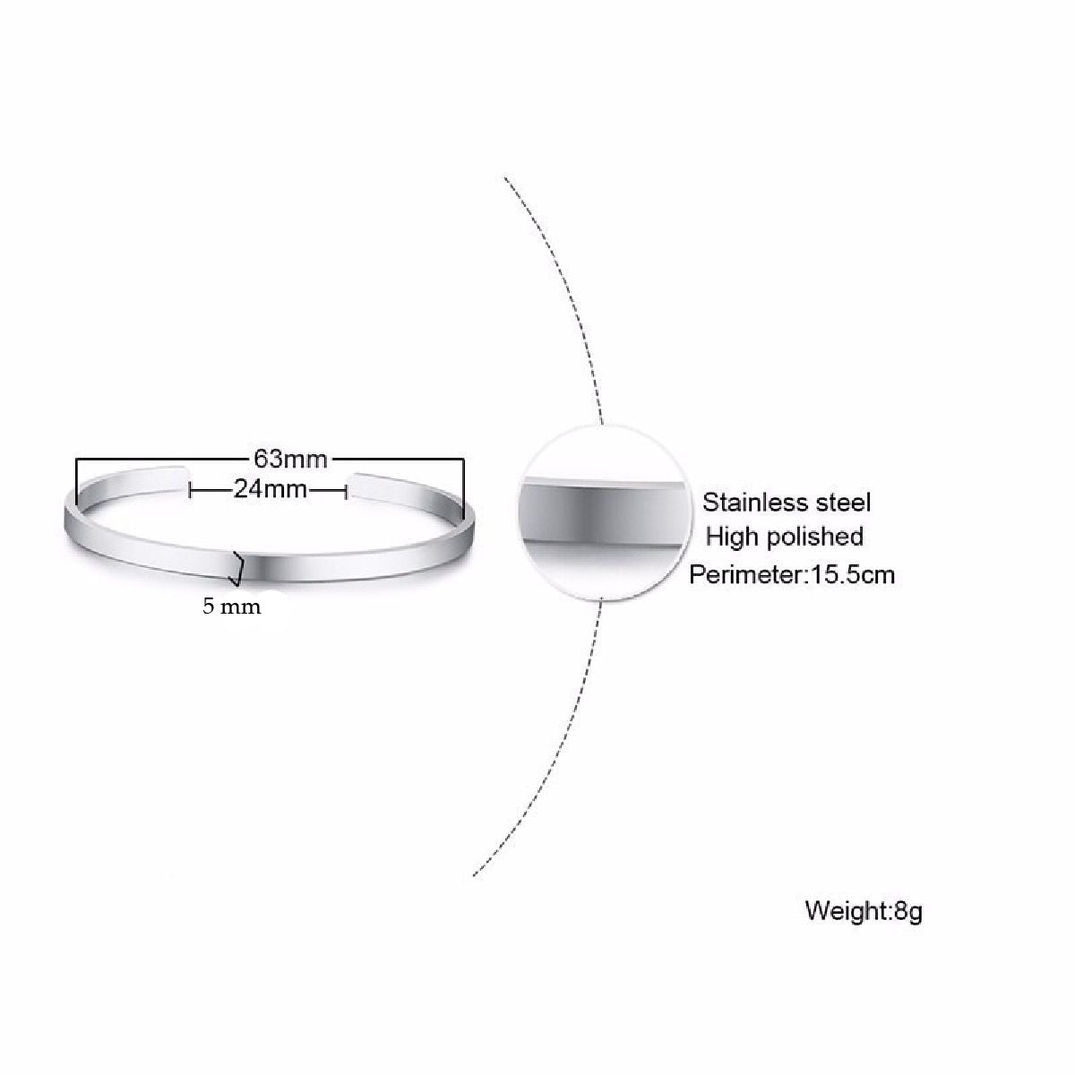 5Mm Matte Finish Stainless Steel Silver Cuff Kada Bangle Bracelet Bulk