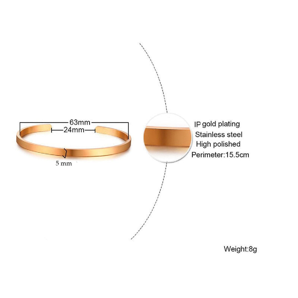 5mm Matte Finish 316 Surgical Stainless Steel Gold Free Size Cuff Kada Bangle Bracelet Unisex