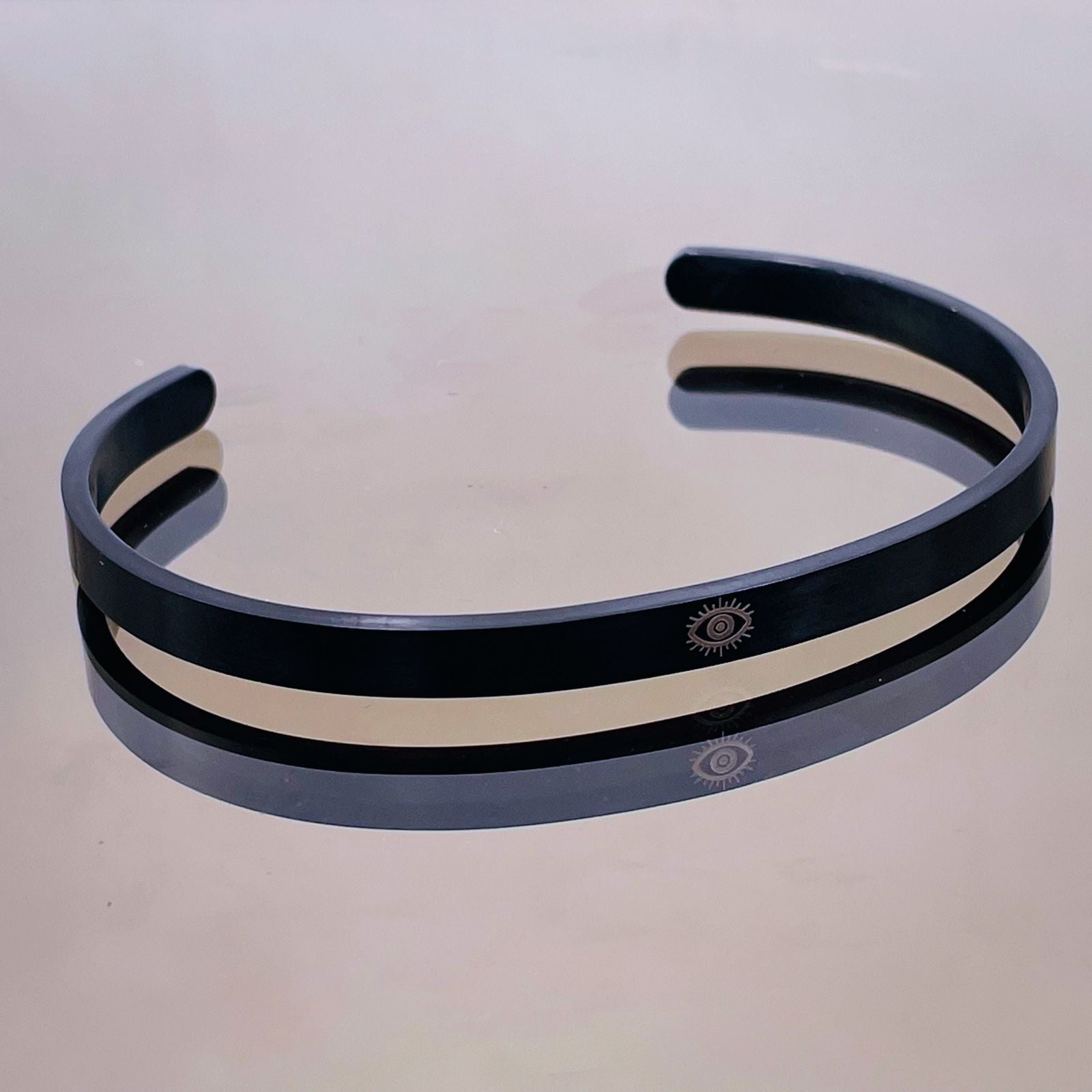 5mm Matte Finish Silver 316 Surgical Stainless Steel Evil Eye Laser Engraved Cuff Kada Bangle Bracelet Unisex Secondary image