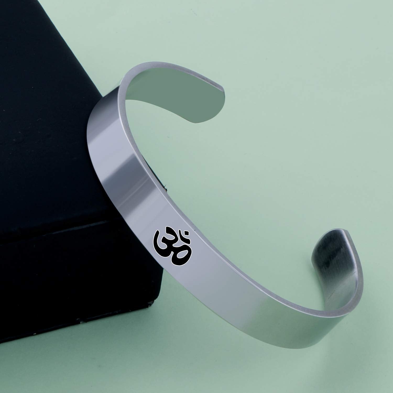 Stainless Steel Silver Om Engraved Bangle Cuff Kada For Men. Bulk