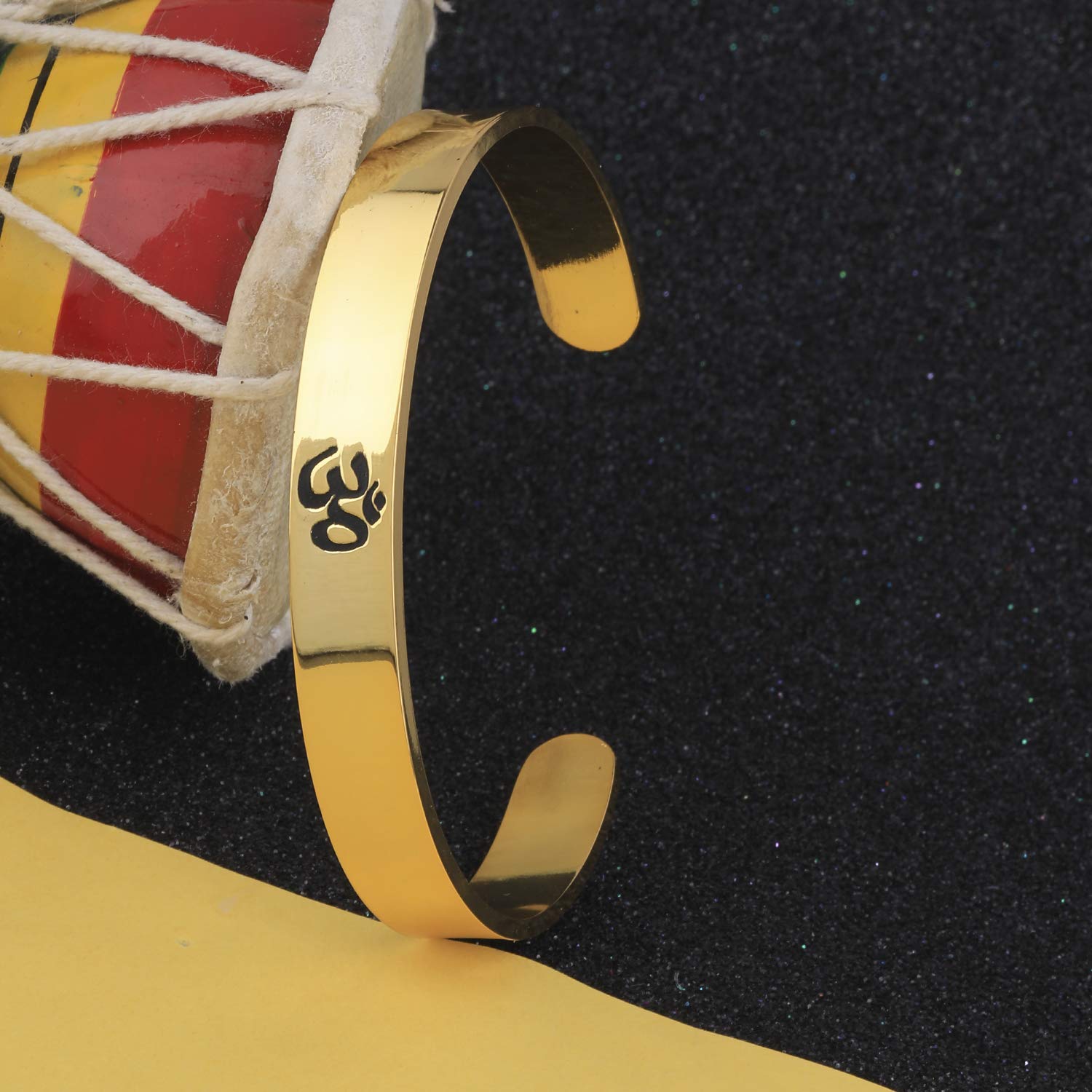 Stainless Steel Gold Om Engraved Cuff Kada For Men Bulk