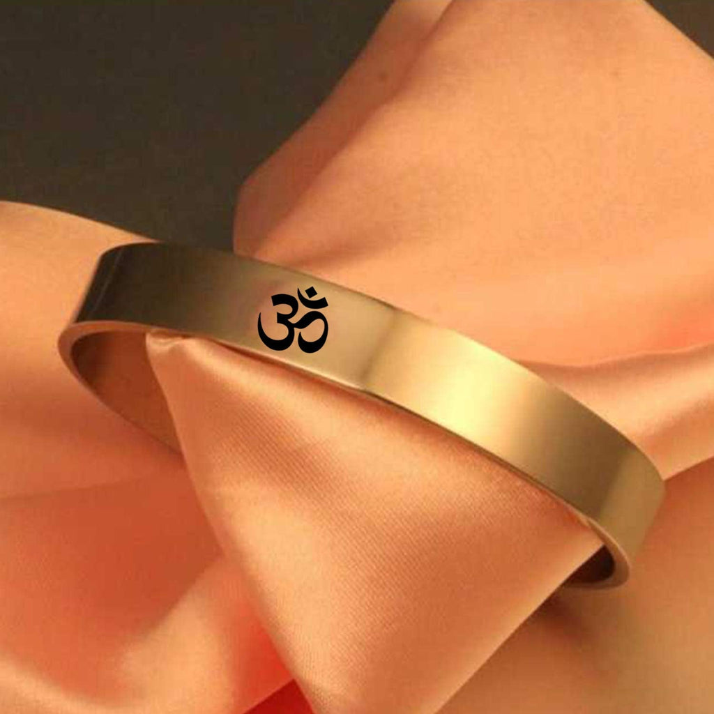 Stainless Steel Gold Om Engraved Cuff Kada For Men Bulk
