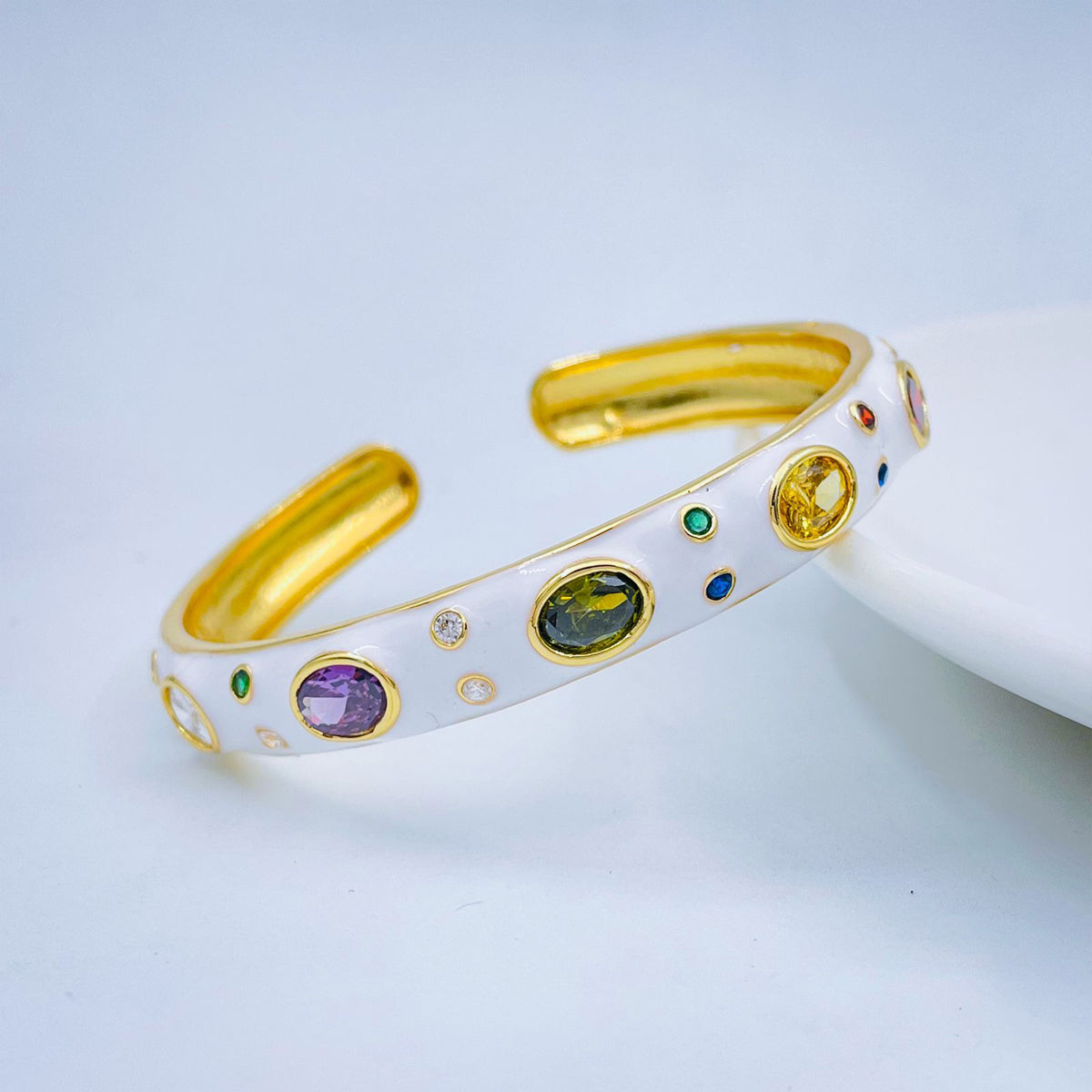 Copper Enamel White Gold Gemstone Crystal Bangle Kada Cuff Women Bulk