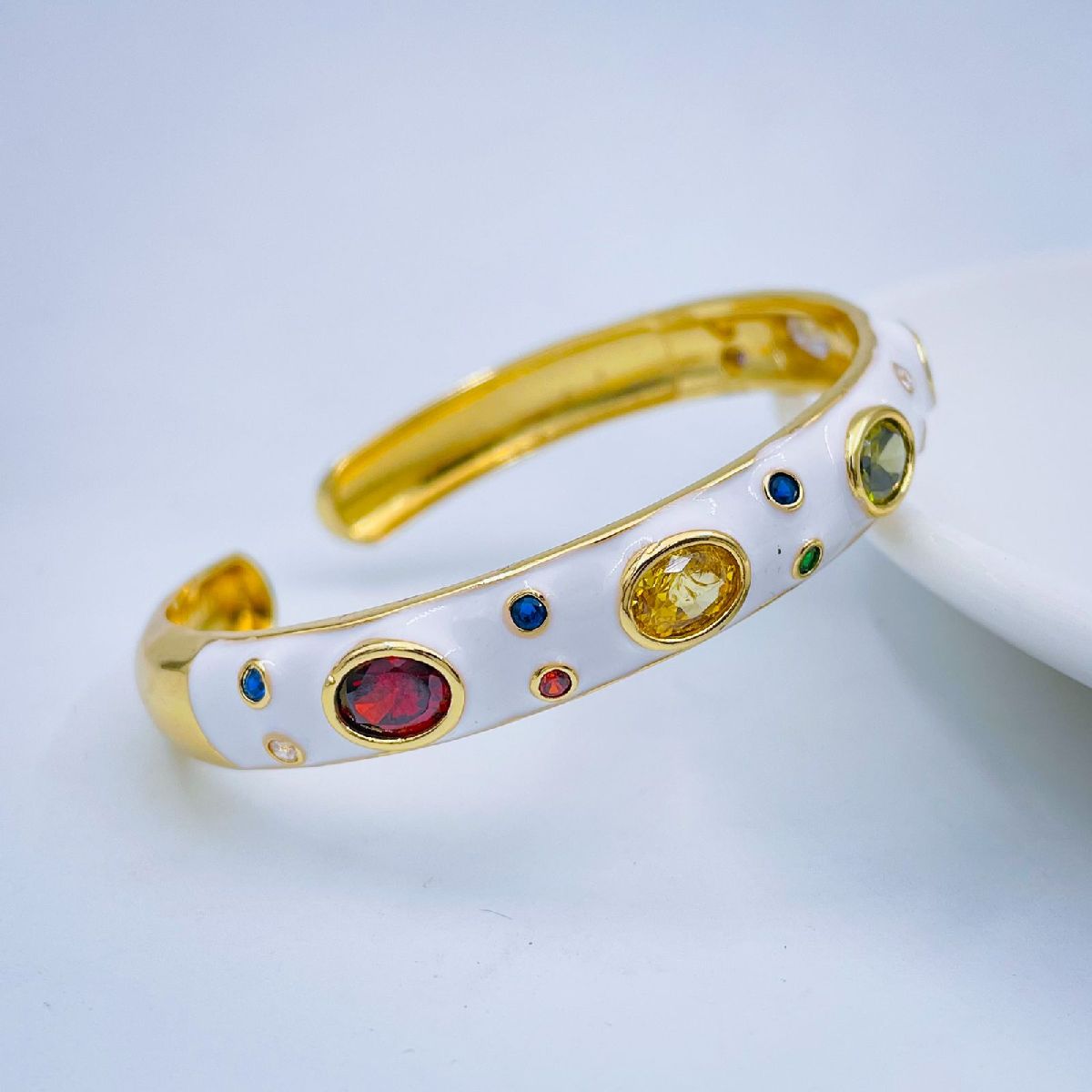Copper Enamel White Gold Gemstone Crystal Bangle Kada Cuff Women Bulk Secondary image
