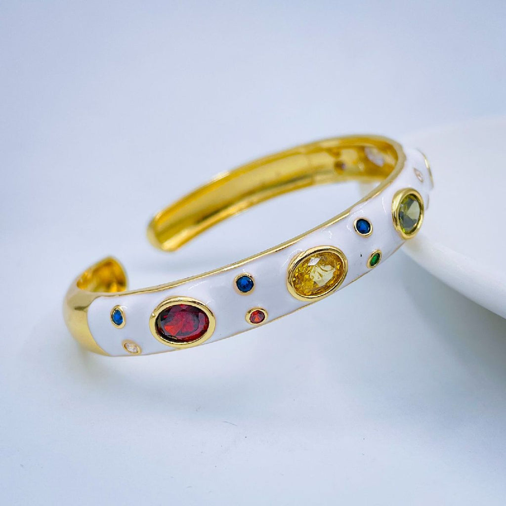 Copper Enamel White Gold Gemstone Crystal Bangle Kada Cuff Women Bulk