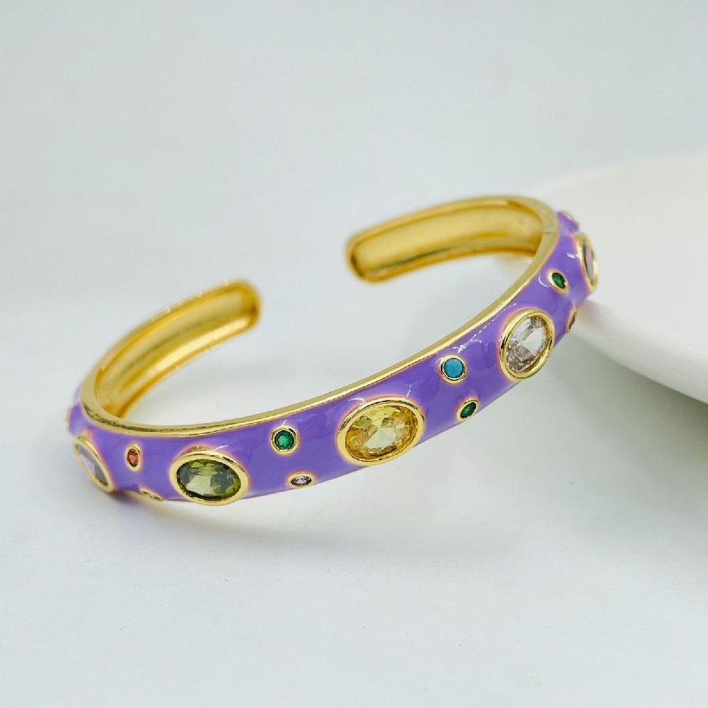 Copper Enamel Purple Gold Gemstone Crystal Bangle Kada Cuff Women Bulk