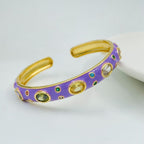 Copper Enamel Purple Gold Gemstone Crystal Bangle Kada Cuff Women Bulk