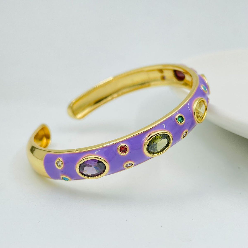 Copper Enamel Purple Gold Gemstone Crystal Bangle Kada Cuff Women Bulk