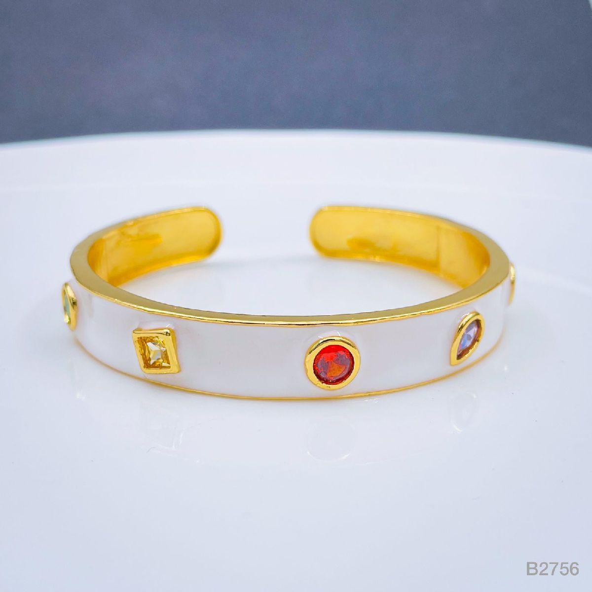 Copper Enamel Gemstone Crystal White Gold Bangle Kada Cuff Women Bulk