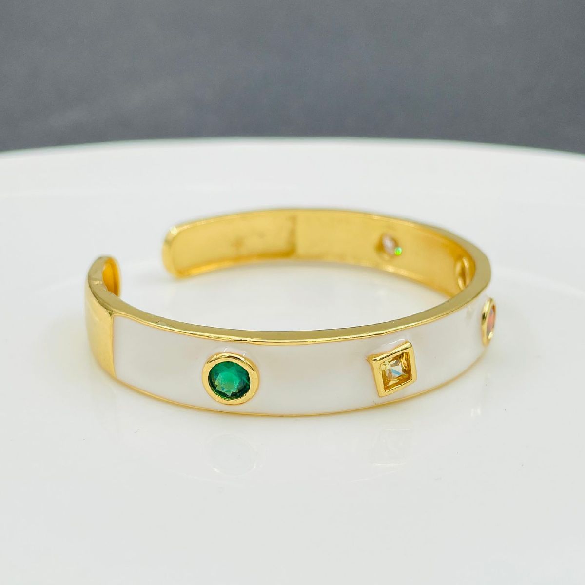 Copper Enamel Gemstone Crystal White Gold Bangle Kada Cuff Women Bulk