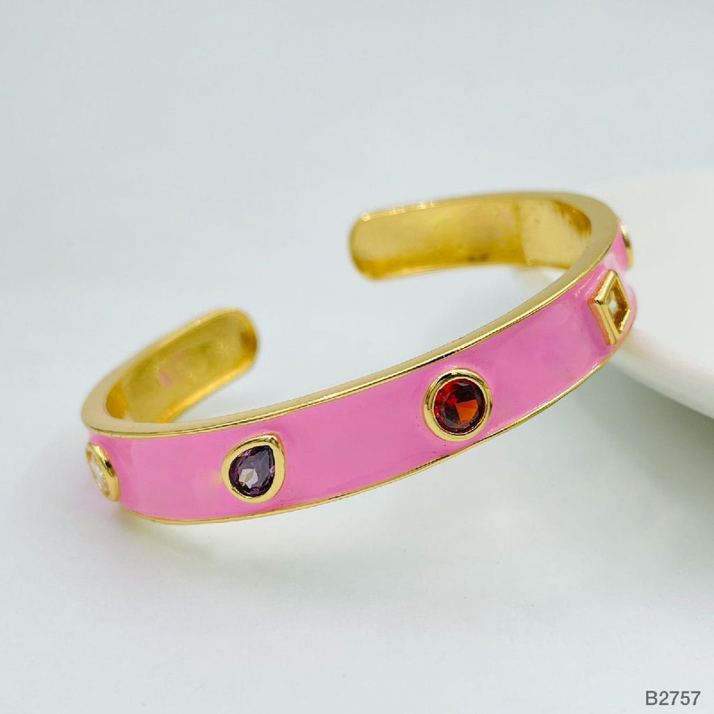 Copper Enamel Gemstone Crystal Pink Gold Bangle Kada Cuff Women Bulk