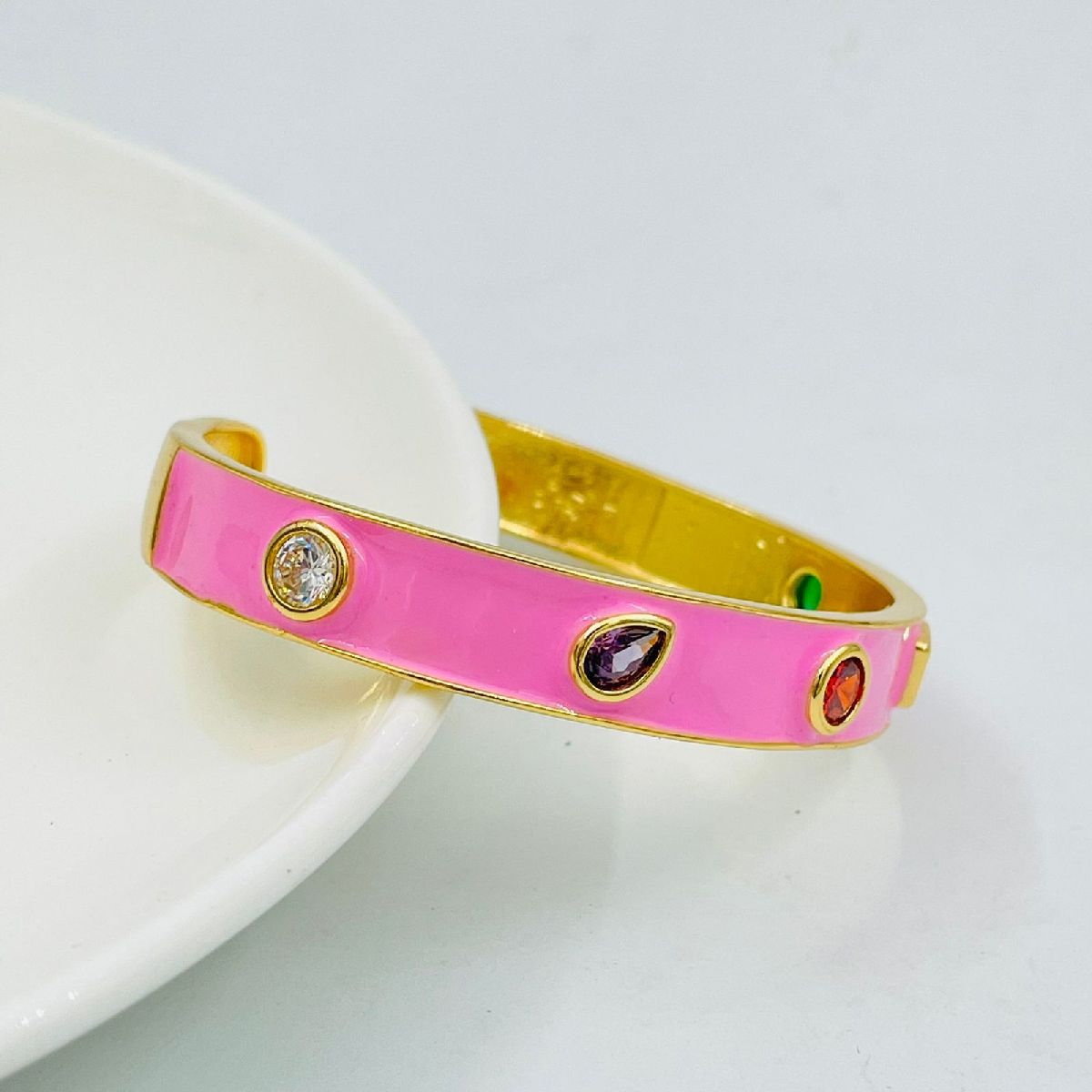 Copper Enamel Gemstone Crystal Pink Gold Bangle Kada Cuff Women Bulk