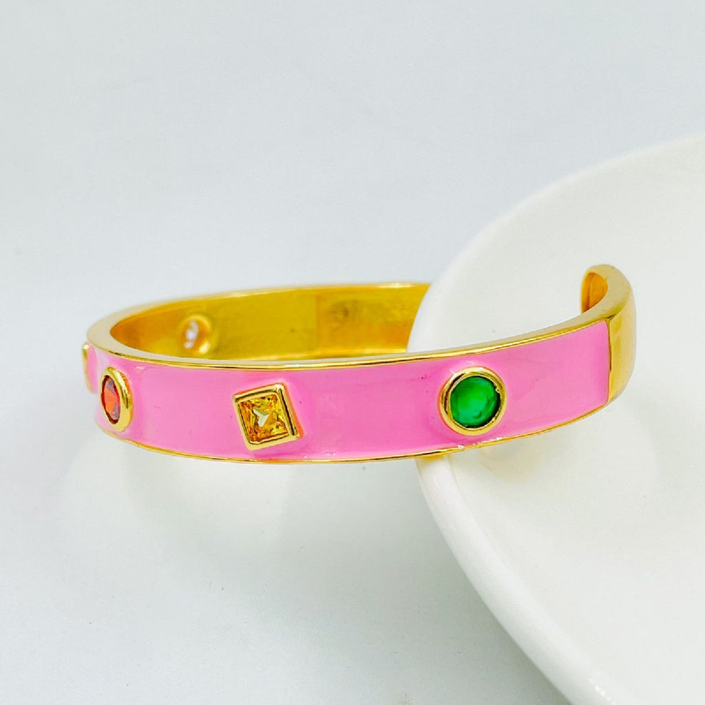 Copper Enamel Gemstone Crystal Pink Gold Bangle Kada Cuff Women Bulk