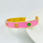 Copper Enamel Gemstone Crystal Pink Gold Bangle Kada Cuff Women Bulk