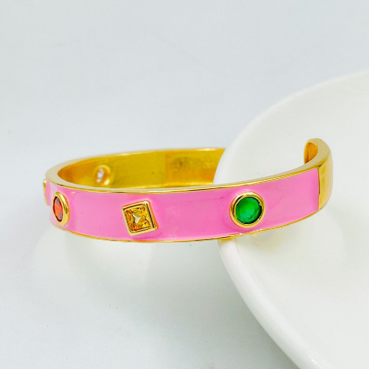 Copper Enamel Gemstone Crystal Pink Gold Bangle Kada Cuff Women Bulk