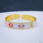 Copper Enamel White Gold Evil Eye Bangle Kada Cuff Adjustable Bulk