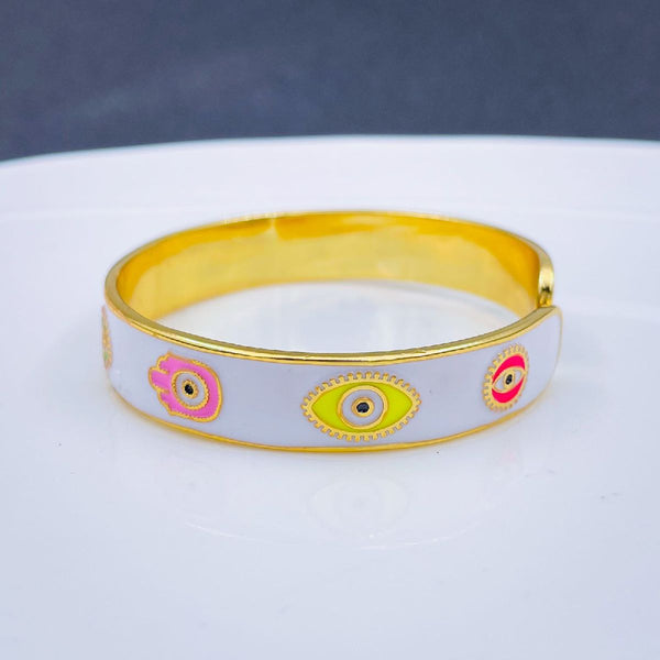 Copper Enamel White Gold Evil Eye Bangle Kada Cuff Adjustable Bulk Secondary image