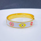 Copper Enamel White Gold Evil Eye Bangle Kada Cuff Adjustable Bulk