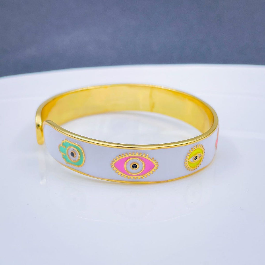 Copper Enamel White Gold Evil Eye Bangle Kada Cuff Adjustable Bulk