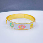 Copper Enamel White Gold Evil Eye Bangle Kada Cuff Adjustable Bulk