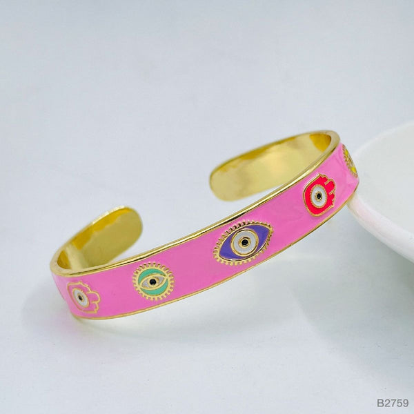Copper Enamel Pink Gold Evil Eye Bangle Kada Cuff Adjustable Bulk Main image