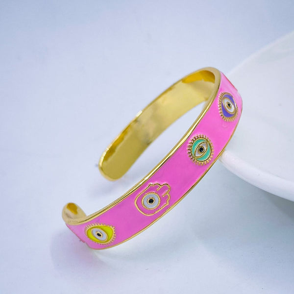 Copper Enamel Pink Gold Evil Eye Bangle Kada Cuff Adjustable Bulk Secondary image