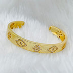 Evil Eye Hamsa Cubic Zirconia 18K Gold Copper Cuff Kada for Women