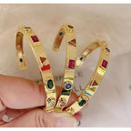 Fancy Shapes Multi Color Zircon 18K Gold Copper Cuff Kada Women Bulk