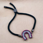 Horse Shoe Copper CZ Pink Black Adjustable Slider Bracelet Bulk