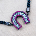 Horse Shoe Copper CZ Pink Black Adjustable Slider Bracelet Bulk