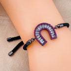 Horse Shoe Copper CZ Pink Black Adjustable Slider Bracelet Bulk