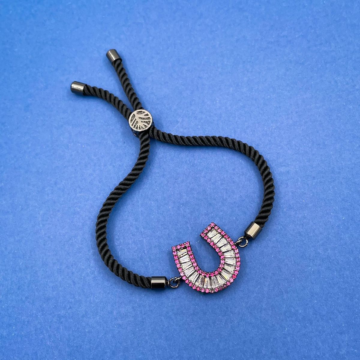 Horse Shoe Copper CZ Pink Black Adjustable Slider Bracelet Bulk