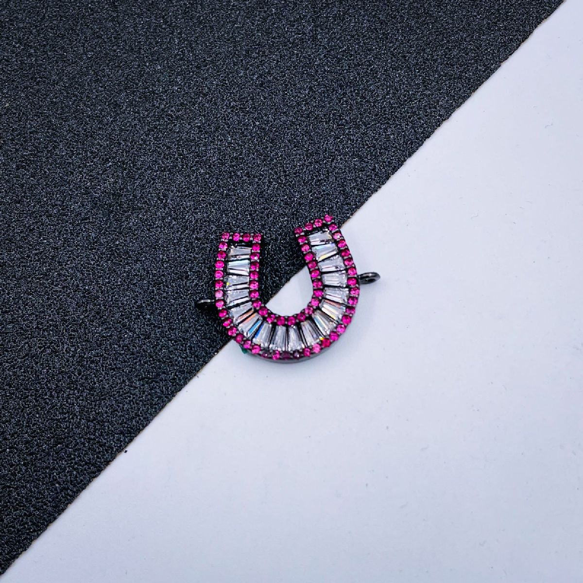 Horse Shoe Copper CZ Pink Black Adjustable Slider Bracelet Bulk