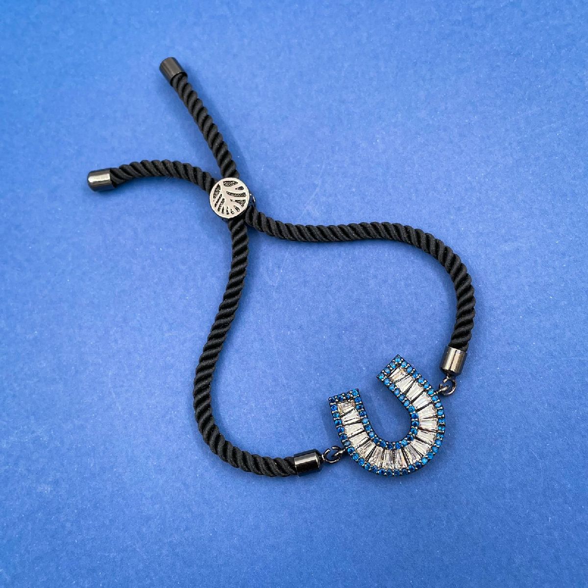 Horse Shoe Copper CZ Silver Blue Black Slider Bracelet Bulk